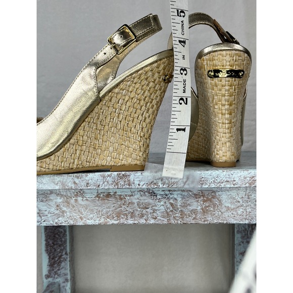 Lilly Pulitzer Gold Gigi Slingback Wedge Heels Espadrille Women Size 7.5 - Picture 9 of 9